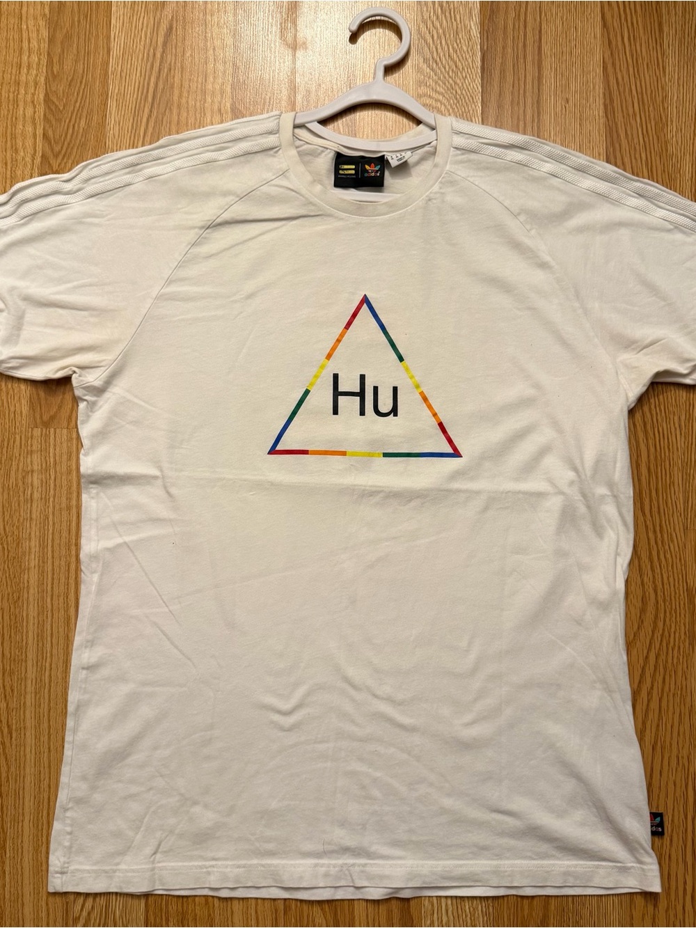 Adidas Originals Hu Triangle Logo T-Shirt White Rainbow Trim Pharrell Williams